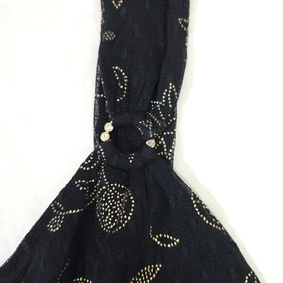 Black Gold Metallic Floral Sleeveless Tank Top With Rhinestone Strap Express S - Picture 2 of 9